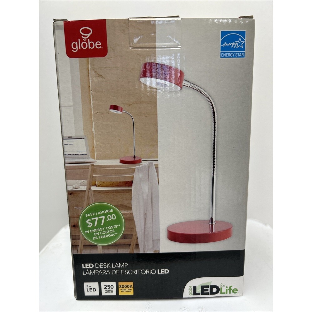 Globe Electric 15.75 x 5 x 52.4 Inches LED Integrated Goose‎ Neck Desk Lamp, Red
